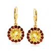 Ross-simons Citrine And Garnet Flower Drop Earrings In 18kt Gold Over Sterling In Yellow