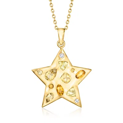 Ross-simons Citrine And . Lemon Quartz Star Pendant Necklace With Lab-grown Diamonds In 18kt Gold Over Sterling In Multi
