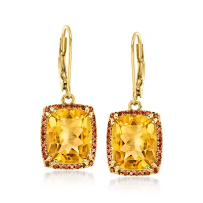 Ross-simons Citrine And . Red Diamond Drop Earrings In 18kt Gold Over Sterling In Yellow