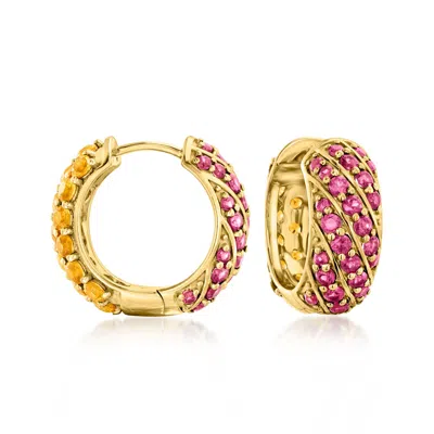 Ross-simons Citrine And Rhodolite Garnet Reversible Hoop Earrings In 18kt Gold Over Sterling In Multi
