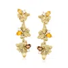 Ross-simons Citrine And . Smoky Quartz Floral Drop Earrings With 2.5-3mm Cultured Pearls In 18kt Gold Over Sterl