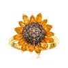 Ross-simons Citrine And . Smoky Quartz Sunflower Ring In 18kt Gold Over Sterling In Yellow