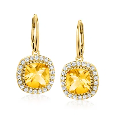Ross-simons Citrine And White Topaz Drop Earrings In 18kt Gold Over Sterling