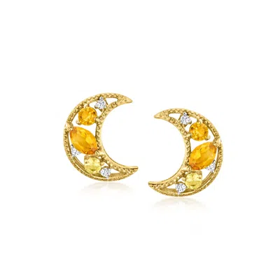 Ross-simons Citrine And . Yellow Sapphire Moon Earrings With Diamonds In 18kt Gold Over Sterling