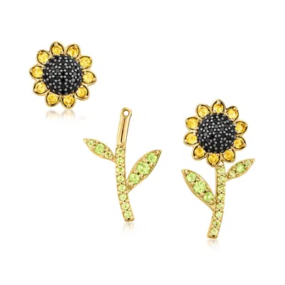 Ross-simons Citrine, . Peridot And . Black Spinel Jewelry Set: Flower Earrings And Earring Jackets In 18kt Gold In Yellow