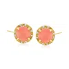 Ross-simons Coral And Diamond-accented Stud Earrings In 14kt Yellow Gold In Orange