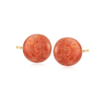 Ross-simons Coral Stud Earrings In 14kt Yellow Gold In Orange