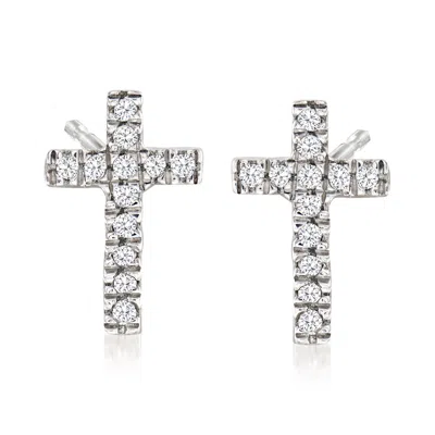Ross-simons Cross Earrings With Diamond Accents In Sterling Silver In White