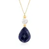 Ross-simons Cultured Pearl And Sapphire Necklace In 14kt Yellow Gold In Multi