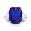 Ross-simons Cushion-cut Simulated Sapphire And Cz Ring In Sterling Silver In Blue