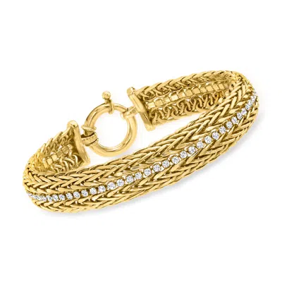 Ross-simons Cz 2-row Wheat Chain Bracelet In 18kt Gold Over Sterling In Multi