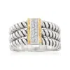 Ross-simons Cz 3-row Ring In Sterling Silver And 14kt Yellow Gold In White