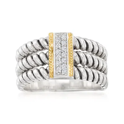Ross-simons Cz 3-row Ring In Sterling Silver And 14kt Yellow Gold In White
