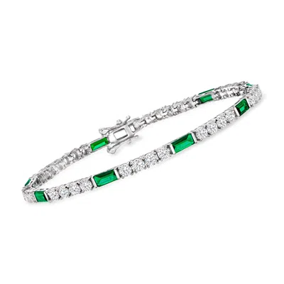 Ross-simons Cz And Simulated Emerald Tennis Bracelet In Sterling Silver In Multi
