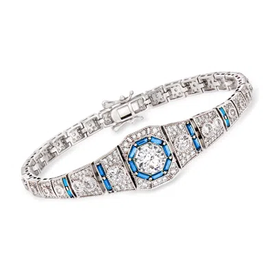 Ross-simons Cz And . Simulated Sapphire Bracelet In Sterling Silver In Multi