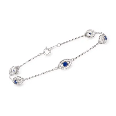 Ross-simons Cz And . Simulated Sapphire Evil Eye Station Bracelet In Sterling Silver