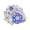Ross-simons Cz And Simulated Tanzanite Floral Ring In Sterling Silver