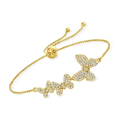 Ross-simons Cz Butterfly Bolo Bracelet In 18kt Gold Over Sterling