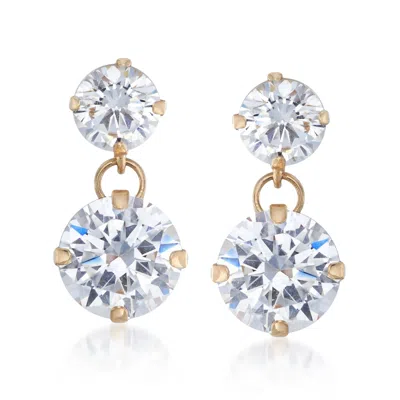 Ross-simons Cz Double Drop Earrings In 14kt Yellow Gold In White