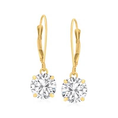 Ross-simons Cz Drop Earrings In 14kt Yellow Gold In White