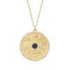 Ross-simons Cz Evil Eye Medallion Pendant Necklace With Blue Cz Accents In 18kt Gold Over Sterling In Multi