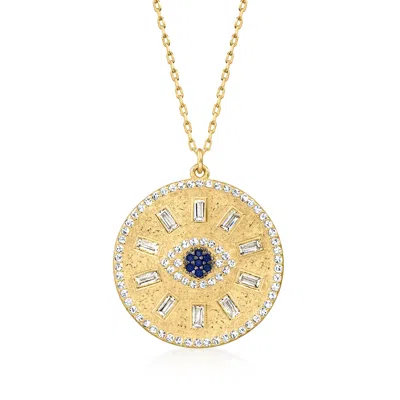 Ross-simons Cz Evil Eye Medallion Pendant Necklace With Blue Cz Accents In 18kt Gold Over Sterling In Multi
