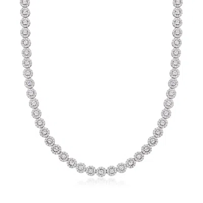 Ross-simons Cz Halo Tennis Necklace In Sterling Silver In Metallic