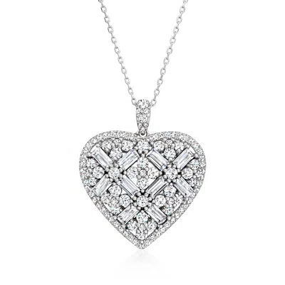 Ross-simons Cz Heart Pendant Necklace In Sterling Silver