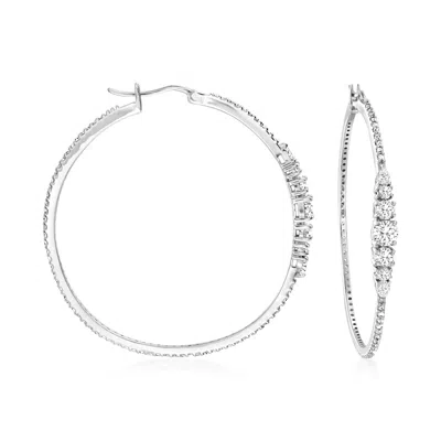 Ross-simons Cz Hoop Earrings In Sterling Silver In White