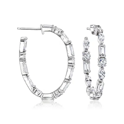 Ross-simons Cz Hoop Earrings In Sterling Silver In White