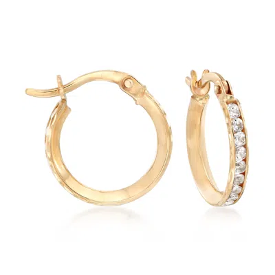 Ross-simons Cz Huggie Hoop Earrings In 14kt Yellow Gold In White