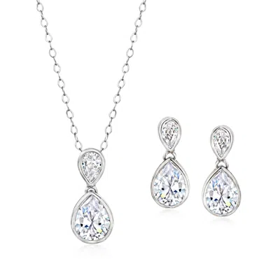 Ross-simons Cz Jewelry Set: Drop Earrings And Pendant Necklace In Sterling Silver In Multi
