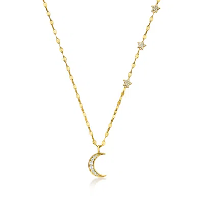 Ross-simons Cz Moon And Star Necklace In 18kt Gold Over Sterling