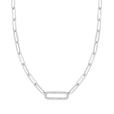 Ross-simons Cz Paper Clip Link Necklace In Sterling Silver In Multi