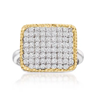 Ross-simons Cz Square-top Ring In Sterling Silver And 14kt Gold In White