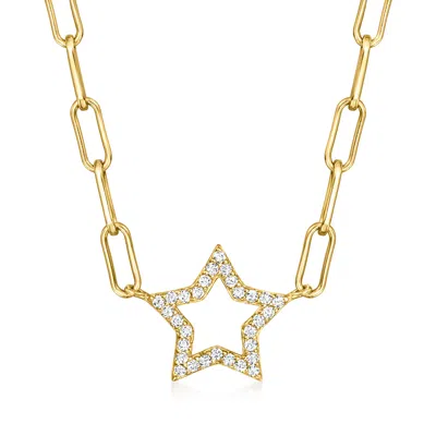 Ross-simons Cz Star Paper Clip Link Necklace In 18kt Gold Over Sterling In Multi