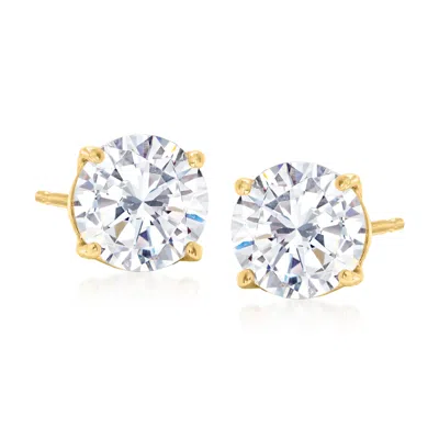 Ross-simons Cz Stud Earrings In 14kt Yellow Gold In White