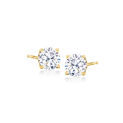 Ross-simons Cz Stud Earrings In 14kt Yellow Gold In White