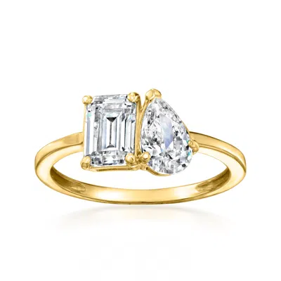 Ross-simons Cz Toi Et Moi Ring In 14kt Yellow Gold In Silver