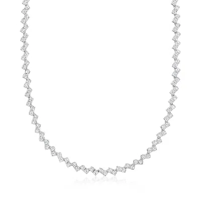 Ross-simons Cz Zigzag Necklace In Sterling Silver In Metallic