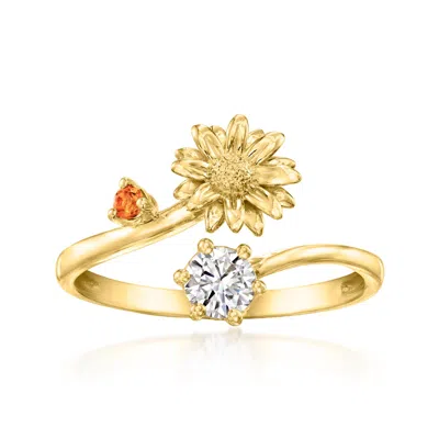 Ross-simons Daisy Flower/april Birthstone Ring With Single Citrine And . Lab-grown Diamond In 18kt Gold Over Ste