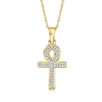 Ross-simons Diamond-accented Ankh Pendant Necklace In 14kt Yellow Gold In Silver