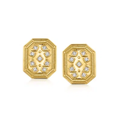 Ross-simons Diamond-accented Etruscan-style Earrings In 18kt Gold Over Sterling In White