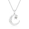 Ross-simons Diamond-accented "love You To The Moon And Back" Moon And Star Pendant Necklace In Sterling Silver In Multi