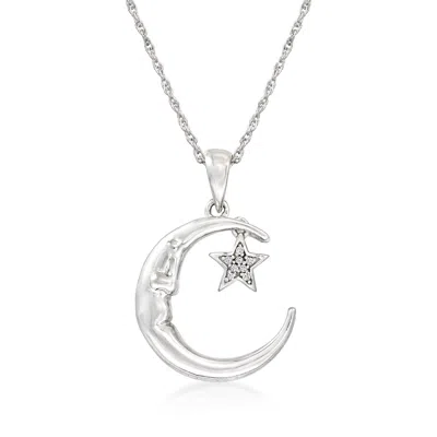Ross-simons Diamond-accented "love You To The Moon And Back" Moon And Star Pendant Necklace In Sterling Silver In Multi