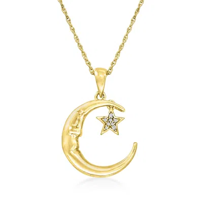 Ross-simons Diamond-accented "love You To The Moon And Back" Star And Moon Pendant Necklace In 18kt Gold Over St In Multi