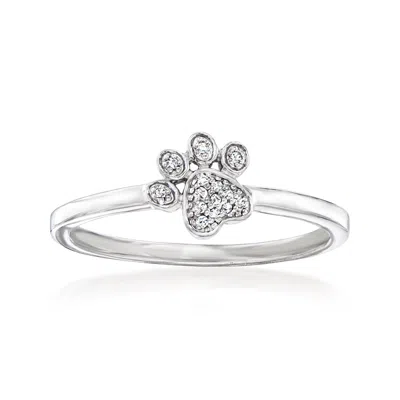 Ross-simons Diamond-accented Paw Print Ring In Sterling Silver In White