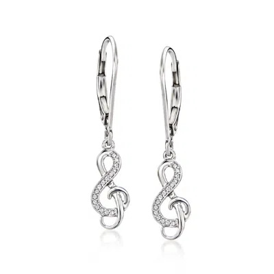 Ross-simons Diamond-accented Treble Clef Drop Earrings In Sterling Silver
