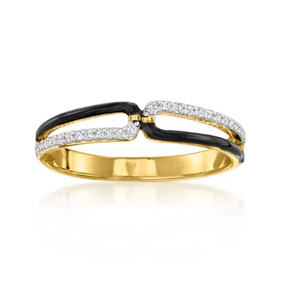 Ross-simons Diamond And Black Enamel Ring In 18kt Gold Over Sterling In White