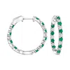Ross-simons Diamond And . Emerald Inside-outside Hoop Earrings In Sterling Silver In White